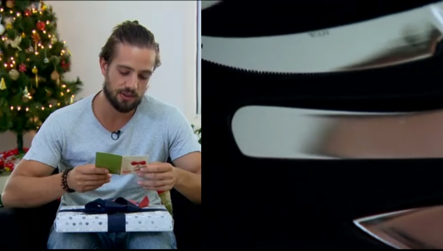 Arthur Zanetti tirou o ator Rafael Cardoso no Amigo Secreto do Fantástico e lhe deu um kit para queijo - Reprodução