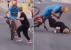 Mulher atravessa pista e é atingida por ciclista em alta velocidade; veja