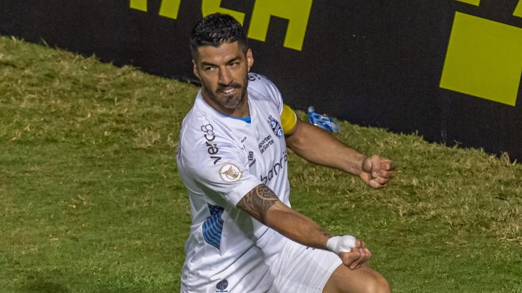 Suárez comemora gol em Botafogo x Grêmio, duelo do Campeonato Brasileiro