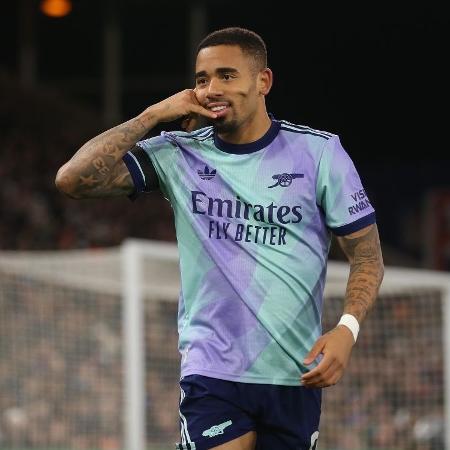 Gabriel Jesus, do Arsenal, comemora após marcar contra o Crystal Palace, pelo Inglês Gabriel Jesus, do Arsenal, comemora após marcar contra o Crystal Palace, pelo Inglês