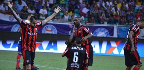 Jogadores do Vitória, entre eles Escudero (esq.), comemoram triunfo sobre o Bahia - Divulgação/Vitória