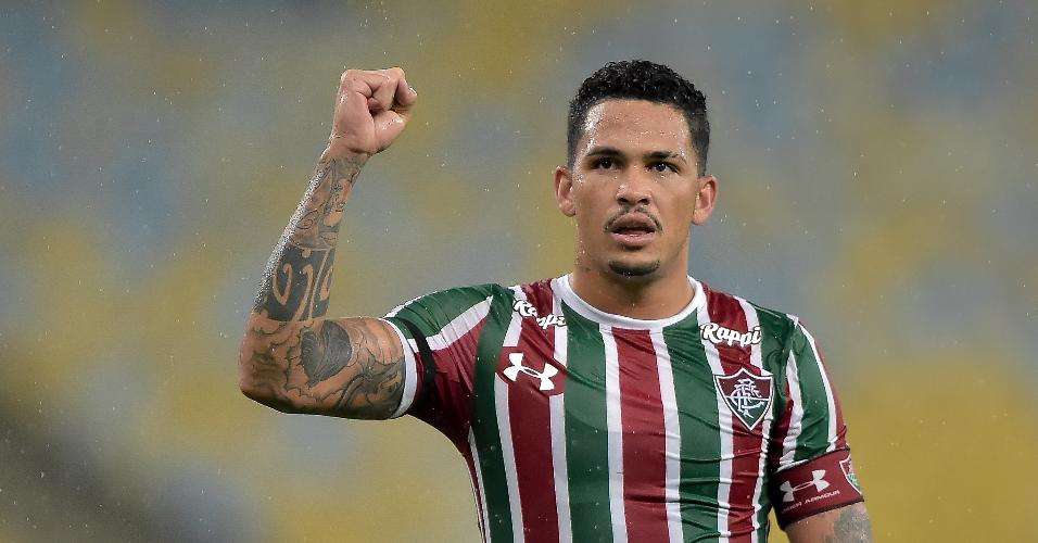 Luciano, do Fluminense, comemora seu gol durante partida contra o Luverdense pela Copa do Brasil 2019