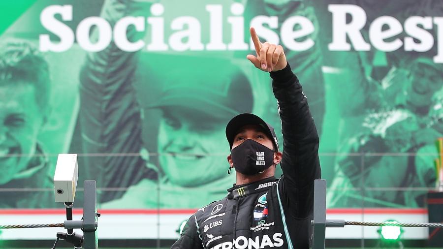 Lewis Hamilton comemora 92ª vitória na Fórmula 1 no GP de Portugal - Pool/Getty Images