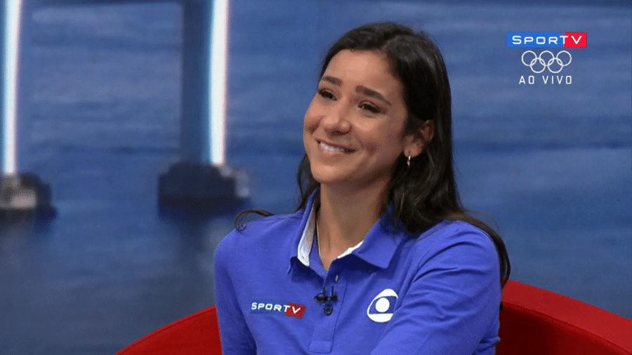 Joanna Maranhão, comentarista de natação do SporTV, se emocionou ao falar com Bruno Fratus - Reprodução/SporTV