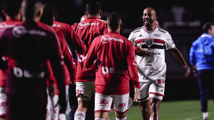 Patrick comemora gol pelo São Paulo contra o Palmeiras, pela Copa do Brasil - Ettore Chiereguini/AGIF