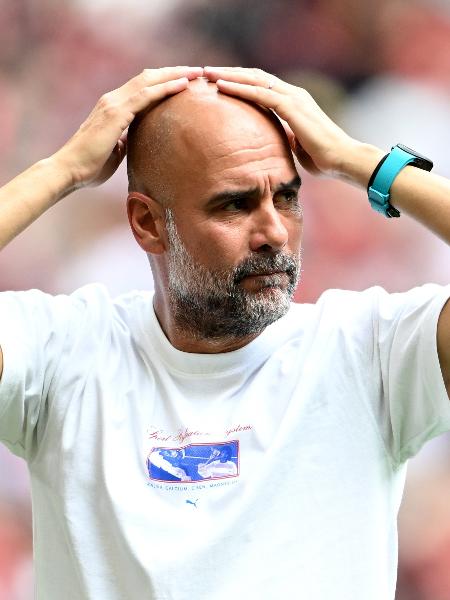 Pep Guardiola, técnico do Manchester City, durante a Supercopa da Inglaterra