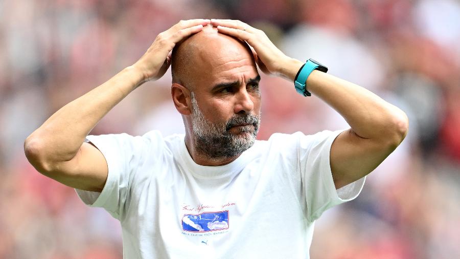 Pep Guardiola, técnico do Manchester City, durante a Supercopa da Inglaterra