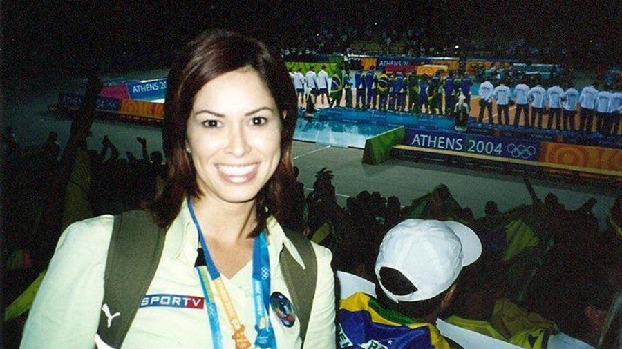 Delisiée Marinho durante cobertura das Olimpíadas de 2004, em Atenas - Arquivo Pessoal