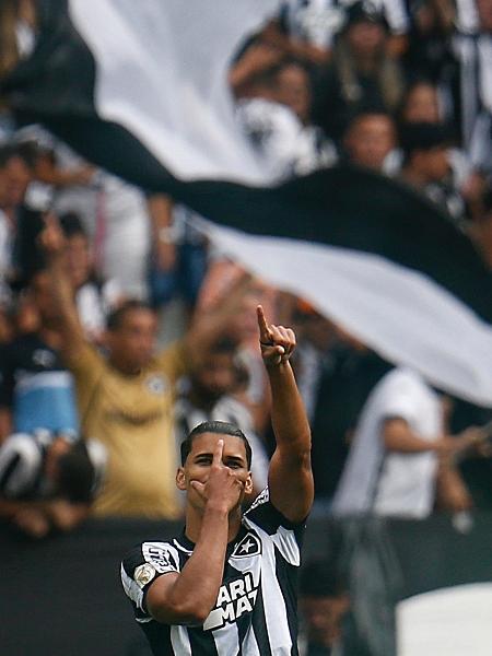 Danilo Barbosa, do Botafogo, comemora o gol sobre o Santos, pelo Brasileirão