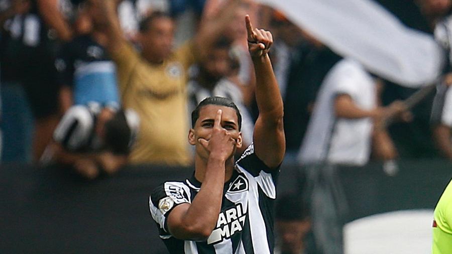 Danilo Barbosa, do Botafogo, comemora o gol sobre o Santos, pelo Brasileirão