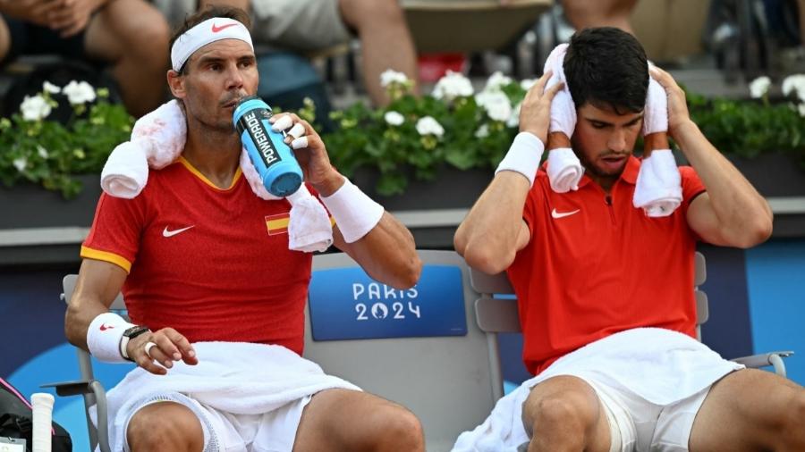 Nadal e Alcaraz sofrem com o calor em Paris durante jogo de duplas nas Olimpíadas