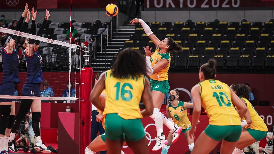 Tandara durante duelo do Brasil contra a Coreia do Sul, no vôlei feminino, na fase de grupos dos Jogos Olímpicos de Tóquio - Wander Roberto/COB