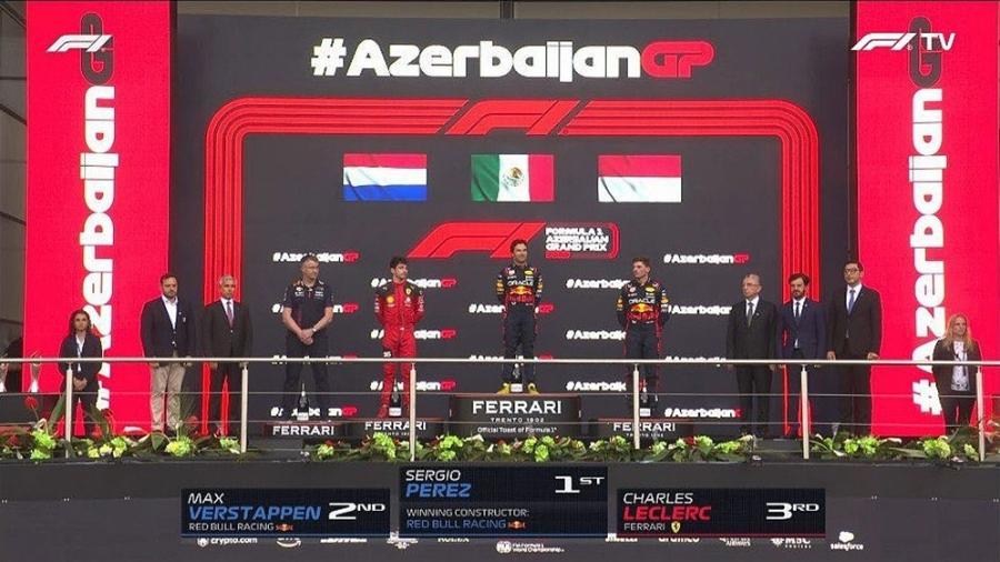 Pódio do GP do Azerbaijão ficou errado: Charles Leclerc, terceiro colocado, entrou no lugar de Max Verstappen, segundo - Reprodução