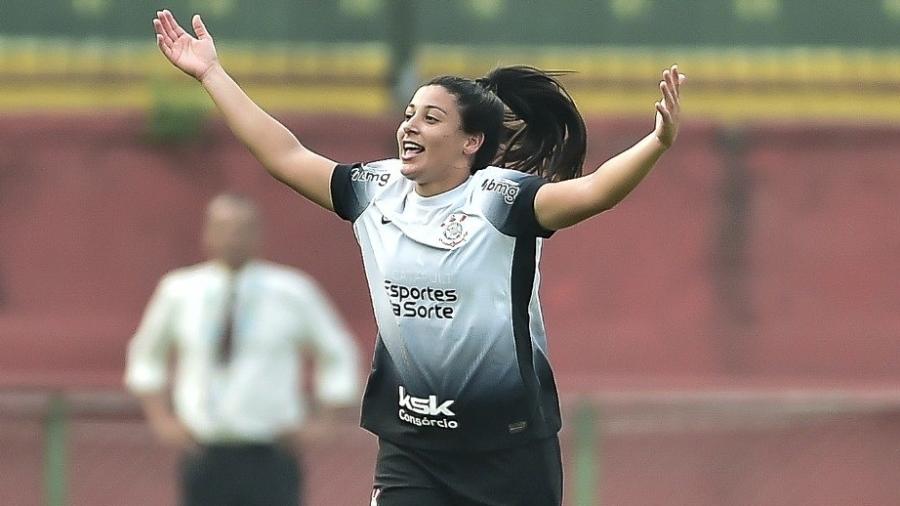 Duda Sampaio comemora gol marcado pelo Corinthians contra o Palmeiras, pelo Brasileirão Feminino