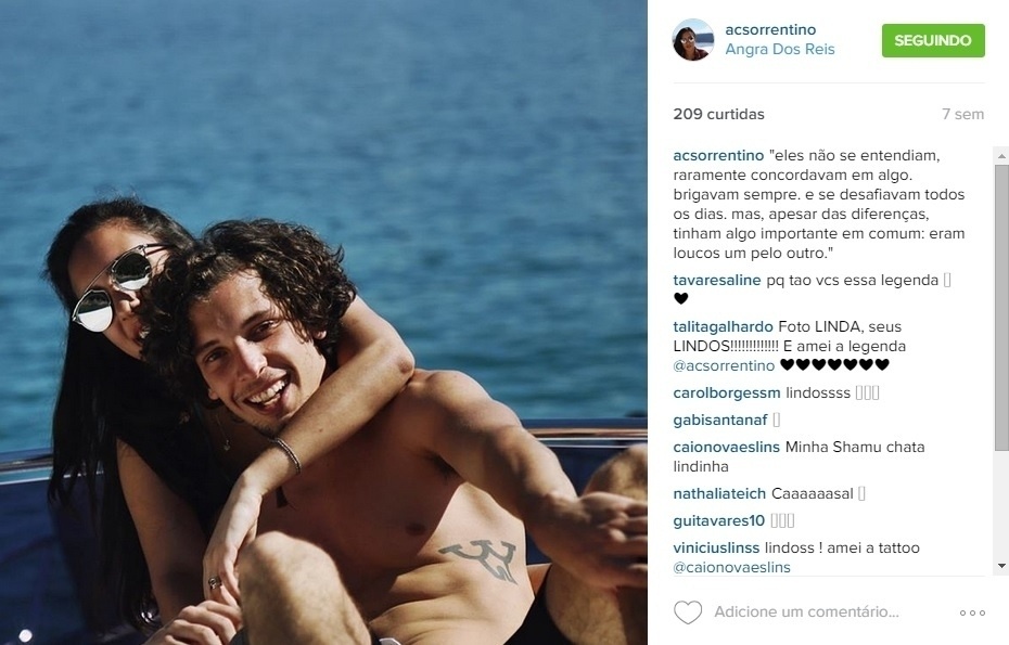 Ana Carolina Sorrentino, filha de Edmundo, posa com o namorado, o fotógrafo Caio Novaes