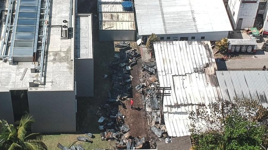 Imagem aérea do CT do Flamengo após incêndio - EPA