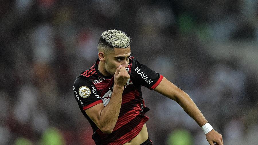 Andreas Pereira, jogador do Flamengo, comemora seu gol durante partida contra o Fluminense - Thiago Ribeiro/AGIF