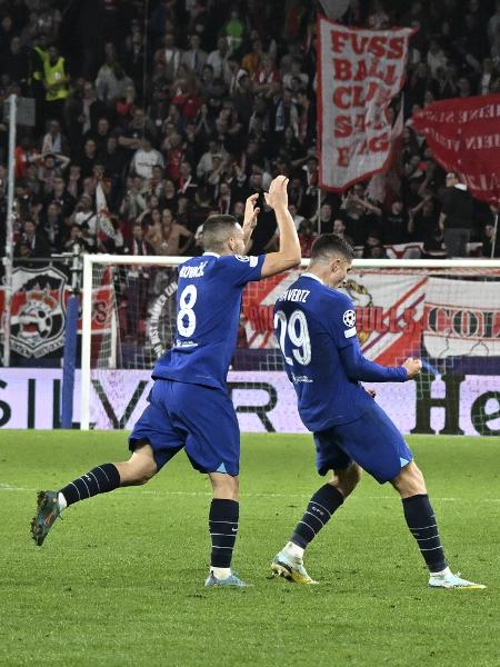 Kai Havertz comemora o gol da vitória e classificação do Chelsea na Liga dos Campeões - Hans Peter Lottermoser/SEPA Media
