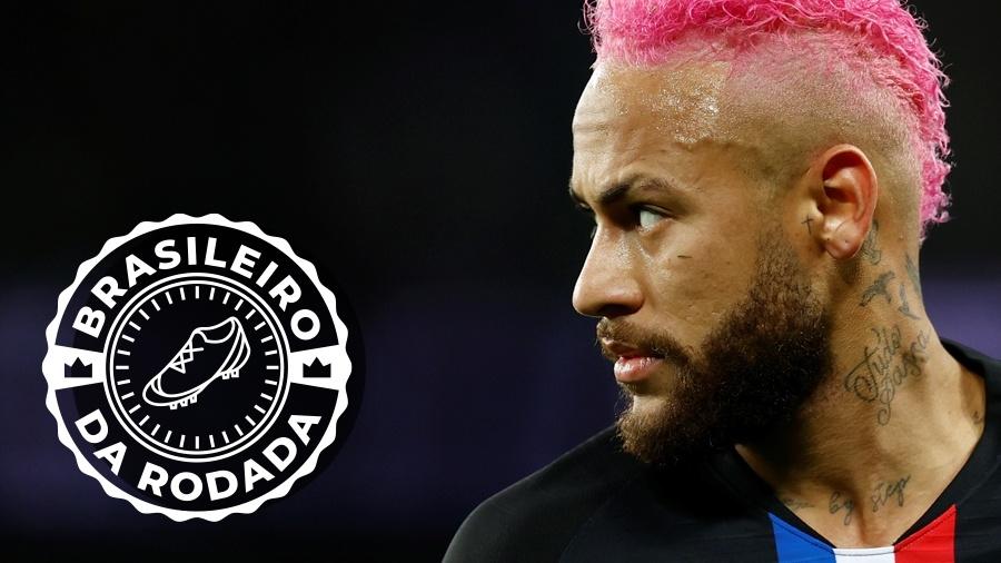 Neymar em ação pelo PSG contra o Montpellier; atacante foi eleito o brasileiro da rodada pelo UOL Esporte - Arte UOL sobre foto de Gonzalo Fuentes/Reuters