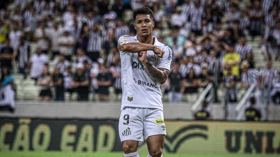  Marcos Leonardo, do Santos, comemora seu gol durante partida contra o Ceará no Brasileirão - Lucas Emanuel/AGIF