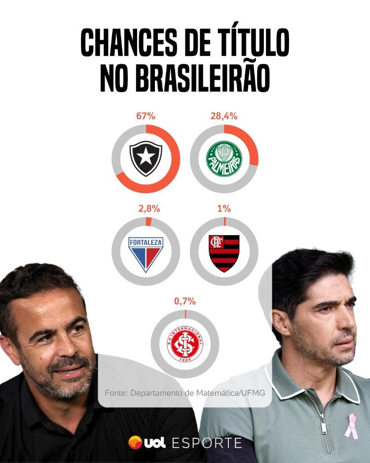 Botafogo dispara em chances de título do Brasileirão após jogos do sábado (26)