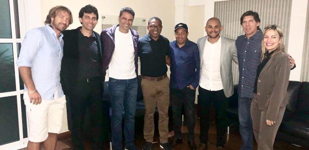 Lugano, Ricardo Berna, William Machado, César Sampaio, Júnior, Washington e Wilson Gottardo vão a lançamento de sindicato; Liselaine Marques é a advogada do grupo - Acervo pessoal