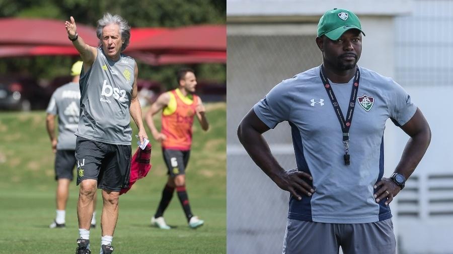 Jorge Jesus, técnico do Flamengo, e Marcão, técnico do Fluminense - Colagem de fotos de Alexandre Vidal / Flamengo e Lucas Merçon / Fluminense