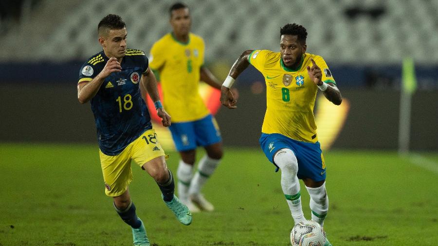 Fred em campo contra a Colômbia, sua quinta partida consecutiva como titular da seleção brasileira - Lucas Figueiredo/CBF