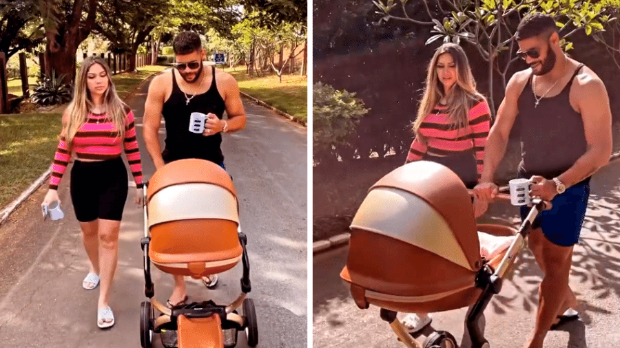 Hulk passeando com sua filha, Zaya, ao lado da esposa Camila Ângelo - Reprodução/Instagram