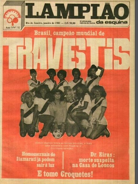 Camisa do Vasco veste "time" de travestis em capa da edição 32 do jornal Lampião da Esquina - Reprodução Centro de Documentação Prof. D Luiz Mott / Grupo Dignidade