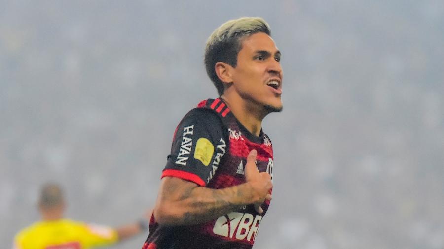 Pedro celebra gol marcado pelo Flamengo sobre o Corinthians na final da Copa do Brasil - WESLEY SANTOS/ESTADÃO CONTEÚDO