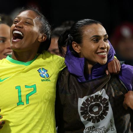 Ary Borges e Marta durante jogo da seleção brasileira contra o Panamá pela Copa do Mundo feminina