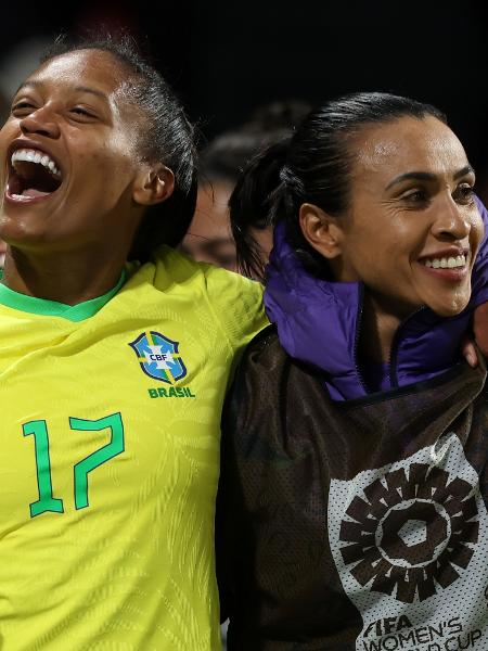 Ary Borges e Marta durante jogo da seleção brasileira contra o Panamá pela Copa do Mundo feminina