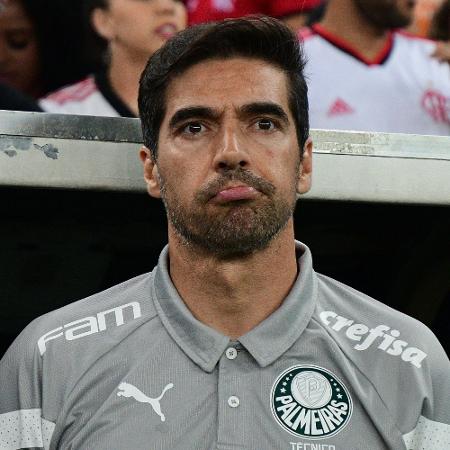 Abel Ferreira, técnico do Palmeiras, se lamenta durante jogo contra o Flamengo