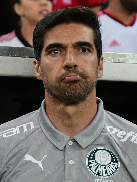 Abel Ferreira, técnico do Palmeiras, se lamenta durante jogo contra o Flamengo