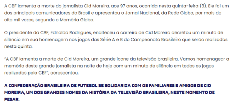 Cid Moreira recebe homenagem da CBF