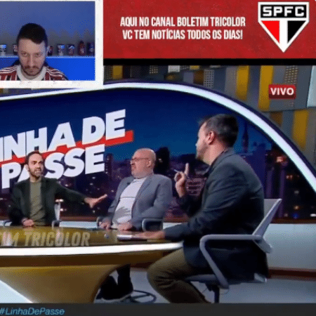 Comentaristas Pedro Ivo Almeida e Vitor Birner discutem durante programa Linha da Passe, da ESPN - Reprodução/ESPN