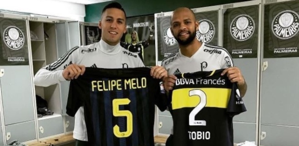 Fernando Tobio e Felipe Melo trocaram camisas de outros clubes - Reprodução/Instagram