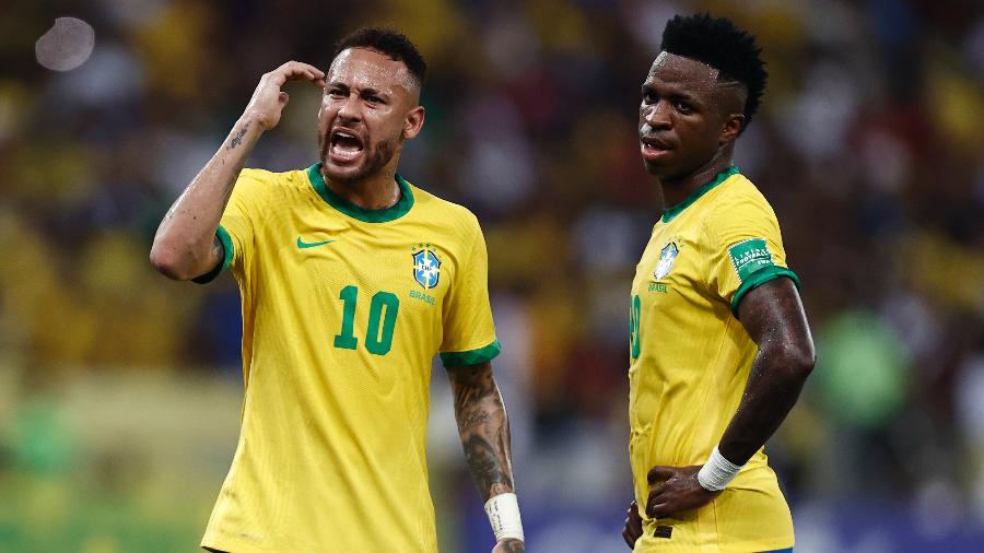 Neymar e Vinicius Jr em jogo do Brasil contra o Chile pelas Eliminatórias Sul-Americanas - Buda Mendes/Getty Images