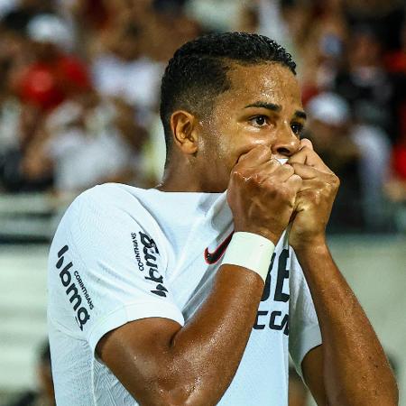 Wesley comemora após o Corinthians marcar contra o América-RN, pela Copa do Brasil