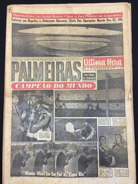 Jornal retrata o título do Palmeiras na Copa Rio de 1951 Jornal retrata o título do Palmeiras na Copa Rio de 1951
