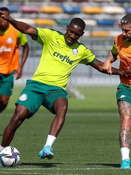 Patrick de Paula e Zé Rafael, do Palmeiras, durante treinamento no Zayed Sports City Stadium, em Abu Dhabi  - Fabio Menotti/Palmeiras