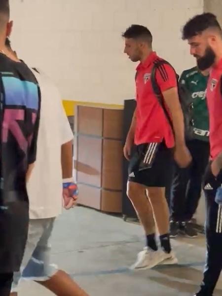 Calleri dá tapa em celular de torcedor do Palmeiras na saída do Allianz - Reprodução
