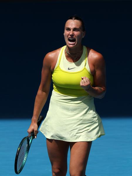 Aryna Sabalenka na partida contra Mirra Andreeva pelas oitavas de final do Australian Open de 2025 - Clive Brunskill/Getty Images