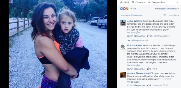Miesha Tate com a criança que ajudou a resgatar após quebrar braço - Reprodução/Facebook
