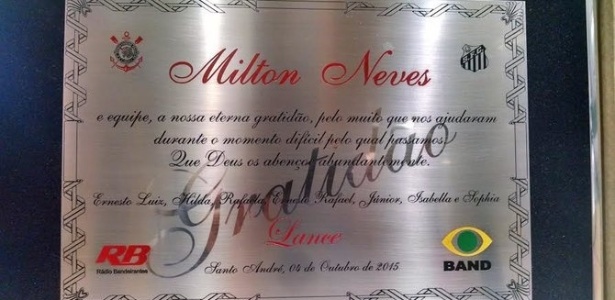 Lance fez placa em homenagem a Milton Neves - Reprodução/Terceiro Tempo - Reprodução/Terceiro Tempo