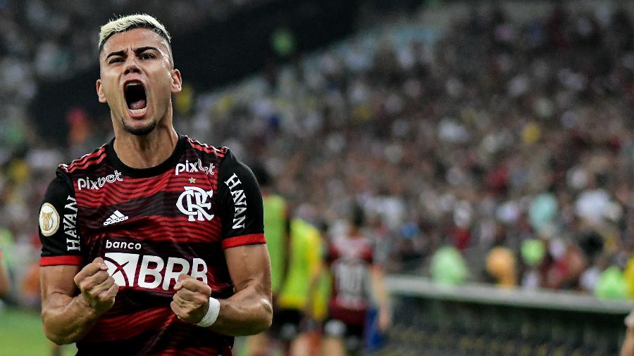 Andreas Pereira, jogador do Flamengo, comemora seu gol durante partida contra o Fluminense - Thiago Ribeiro/AGIF