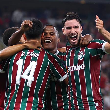 Jogadores celebram gol de Arias em Fluminense x Al Ahly, partida do Mundial de Clubes
