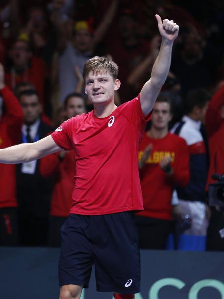O belga David Goffin comemora vitória sobre o francês Lucas Pouille na final da Copa Davis - Xinhua/Ye Pingfan
