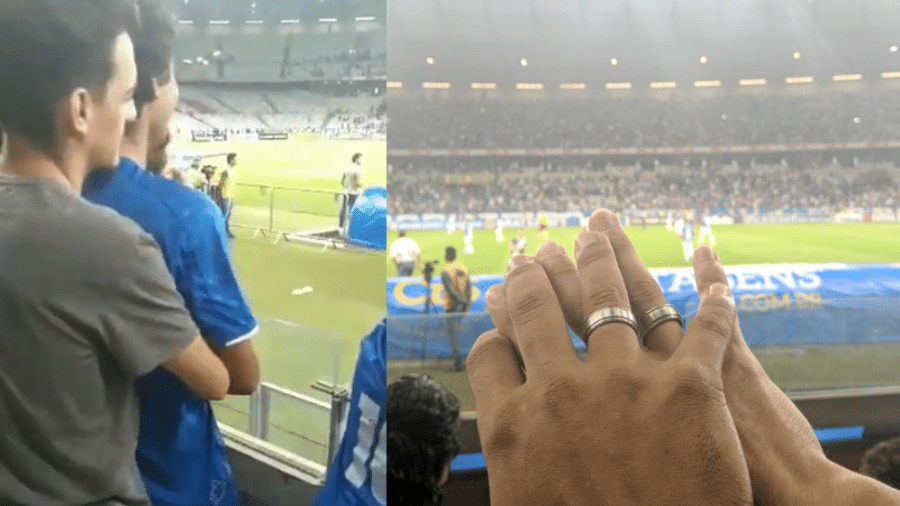 Yuri e Warley torcem para o Cruzeiro e sofreram homofobia após jogo no Mineirão - reprodução/Twitter